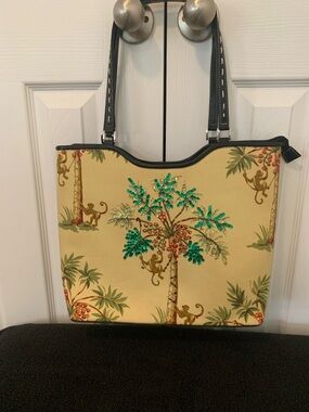 Tropical Palm Sequin Tote Bag - Cream